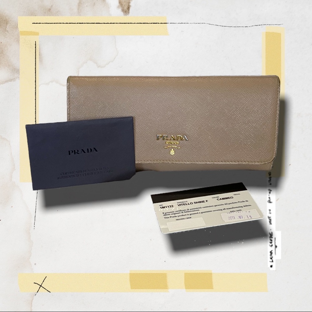 PRADA Cammeo Saffiano Metal Leather Long Continental Wallet taupe minimalist - Picture 10 of 13